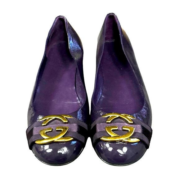 GUCCI Interlocking G Logo Patent  Leather Flats Purple 39 - Picture 1 of 11